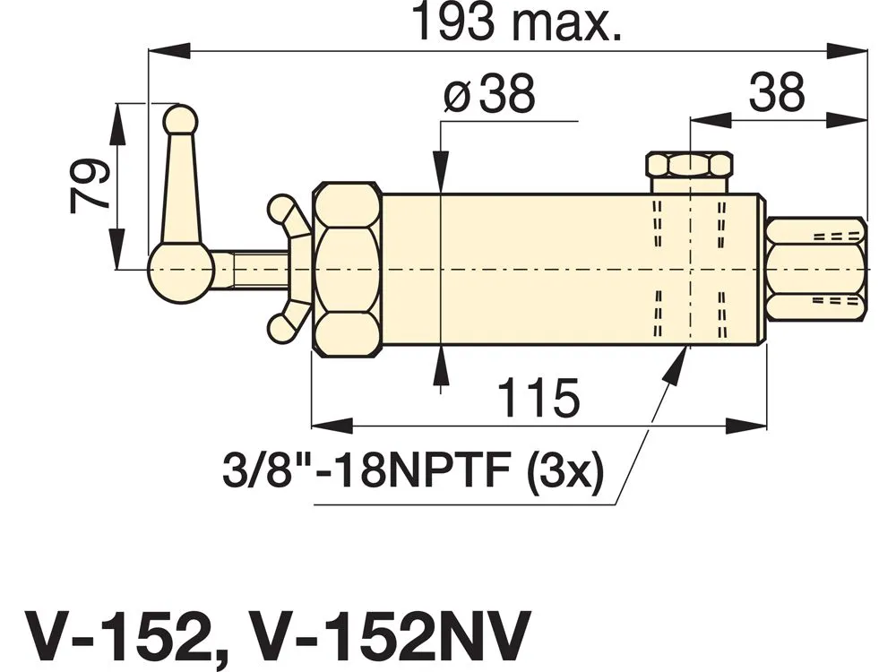 Enerpac V-152 Pressure Relief Valve, 3/8? NPT Scheme Dimensions
