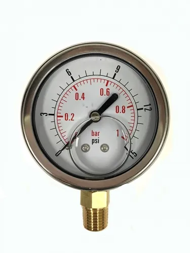 CF1P-001A Glycerine-filled Pressure Gauge - Stainless Steel, Dual Scale