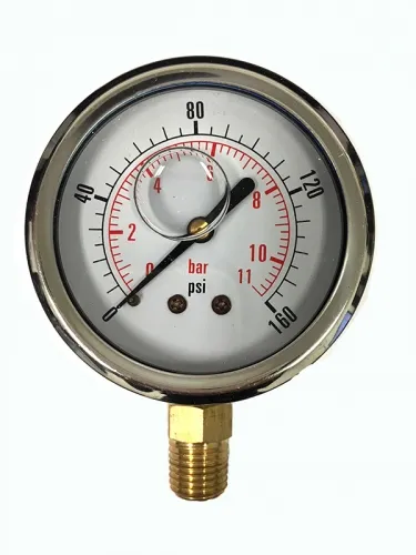CF1P-010A Glycerine-Filled Pressure Gauge - Stainless Steel Case, Dual Scale