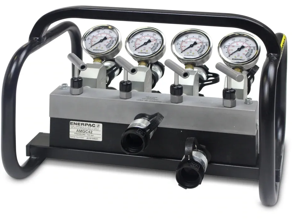 Enerpac AMGC42 10 Port, Split Flow Hydraulic Manifold with Gauges and Frame, For Double-Acting Cylinders