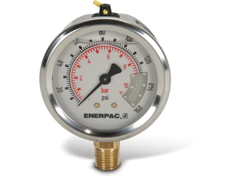 Enerpac G2509L Hydraulic Pressure Gauge, 2.50" Display Face, 100 PSI, Glycerin Filled