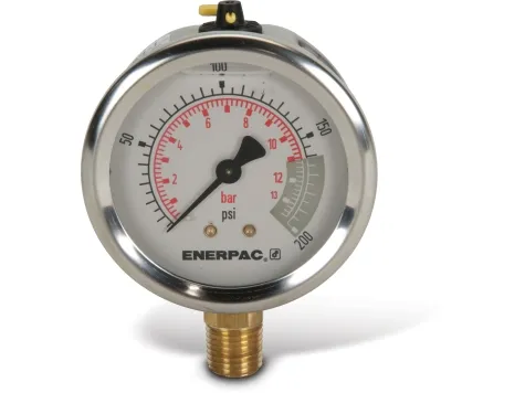 Enerpac G2511L Hydraulic Pressure Gauge, 2.50" Display Face, 200 PSI, Glycerin Filled