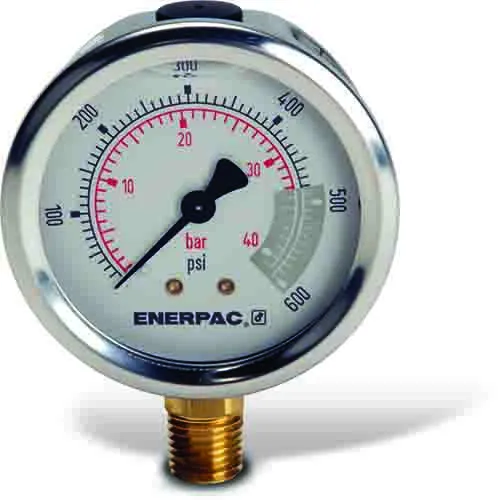 Enerpac G2514L Hydraulic Pressure Gauge, 2.50" Display Face, 1000 PSI, Glycerin Filled