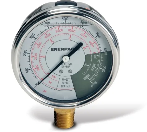 Enerpac GF-230P Hydraulic Force and Pressure Gauge, Glycerin Filled, For Use with All 30 ton RC, RCS, RR, RSM Cylinders