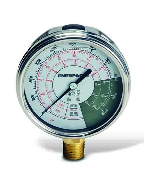 Enerpac GF-510P Hydraulic Force and Pressure Gauge, Glycerin Filled, For Use with All 50 and 100 ton RCS, RSM Cylinders